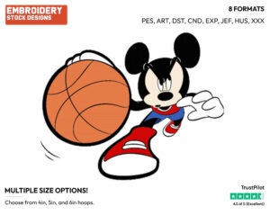Mickey - Basketball - Sports - Disney Embroidery Design in 3 sizes & 8 formats