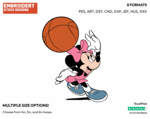 Minnie Playing Basketball - Basketball - Sports - Disney Embroidery Design in 3 sizes & 8 formats