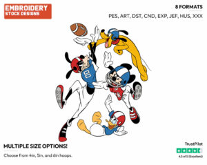 Mickey Mouse, Donald Duck, Goofy And Pluto Playing Football - Football - Sports - Disney Embroidery Design in 3 sizes & 8 formats