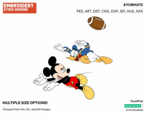 Donald Duck, Mickey Mouse - Football - Sports - Disney Embroidery Design in 3 sizes & 8 formats