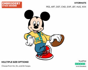 Mickey Mouse - Football - Sports - Disney Embroidery Design in 3 sizes & 8 formats