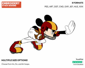 Mickey Running With Football - Football - Sports - Disney Embroidery Design in 3 sizes & 8 formats