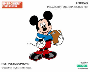 Mickey Mouse - Football - Sports - Disney Embroidery Design in 3 sizes & 8 formats