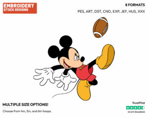 Mickey Kicking Football - Football - Sports - Disney Embroidery Design in 3 sizes & 8 formats