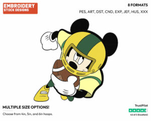 Mickey Mouse Running With Football - Football - Sports - Disney Embroidery Design in 3 sizes & 8 formats
