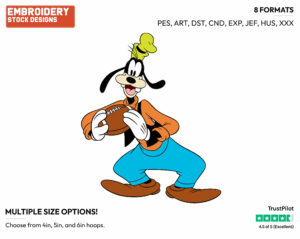 Goofy Holding Football - Football - Sports - Disney Embroidery Design in 3 sizes & 8 formats