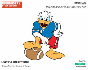 Donald Duck Standing With Foot On Football - Football - Sports - Disney Embroidery Design in 3 sizes & 8 formats