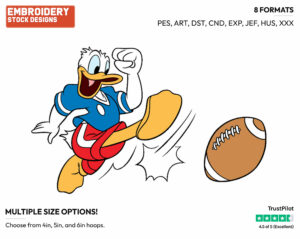 Donald Kicking Football - Football - Sports - Disney Embroidery Design in 3 sizes & 8 formats