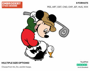 Mickey Mouse - Golf - Sports - Disney Embroidery Design in 3 sizes & 8 formats