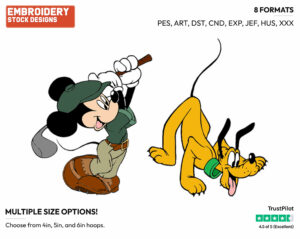 Mickey Mouse, Pluto - Golf - Sports - Disney Embroidery Design in 3 sizes & 8 formats