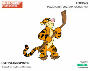 Tigger - Hockey - Sports - Disney Embroidery Design in 3 sizes & 8 formats