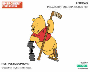 Winnie The Pooh - Hockey - Sports - Disney Embroidery Design in 3 sizes & 8 formats