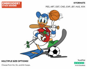 Donald Duck Equipped To Play Any Sport - Bowling, Boxing, and Karate - Sports - Disney Embroidery Design in 3 sizes & 8 formats