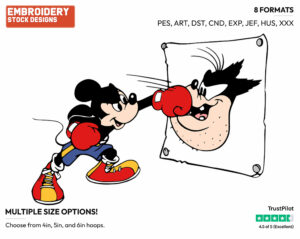 Mickey Mouse Boxing A Picture Of Pete - Bowling, Boxing, and Karate - Sports - Disney Embroidery Design in 3 sizes & 8 formats
