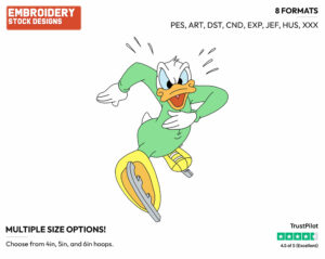 Donald Duck Speed Skating - Hockey - Olympic Games - Disney Embroidery Design in 3 sizes & 8 formats
