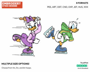Donald, Daisy Duck Speed Skating - Hockey - Olympic Games - Disney Embroidery Design in 3 sizes & 8 formats