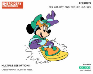 Minnie Mouse Snowboarding - Hockey - Olympic Games - Disney Embroidery Design in 3 sizes & 8 formats
