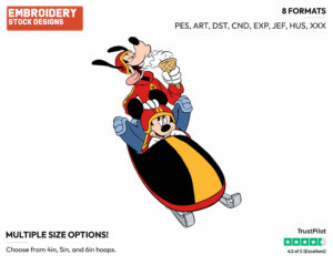 Mickey, Goofy In Bobsled - Hockey - Olympic Games - Disney Embroidery Design in 3 sizes & 8 formats