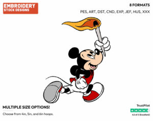 Mickey Mouse Running With Torch - Hockey - Olympic Games - Disney Embroidery Design in 3 sizes & 8 formats