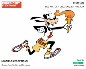 Goofy Running With Olympic Torch - Hockey - Olympic Games - Disney Embroidery Design in 3 sizes & 8 formats