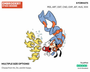 Goofy Taking Pictures Of Fish Underwater - Scuba Diving - Olympic Games - Disney Embroidery Design in 3 sizes & 8 formats