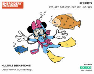 Minnie Mouse - Scuba Diving - Olympic Games - Disney Embroidery Design in 3 sizes & 8 formats