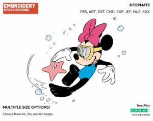 Minnie Mouse - Scuba Diving - Olympic Games - Disney Embroidery Design in 3 sizes & 8 formats