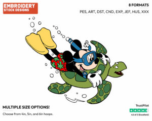 Mickey Swimming With Turtle - Scuba Diving - Olympic Games - Disney Embroidery Design in 3 sizes & 8 formats