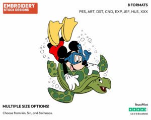 Mickey Mouse - Scuba Diving - Olympic Games - Disney Embroidery Design in 3 sizes & 8 formats