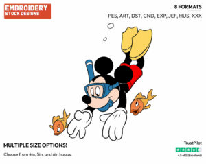 Mickey Mouse - Scuba Diving - Olympic Games - Disney Embroidery Design in 3 sizes & 8 formats