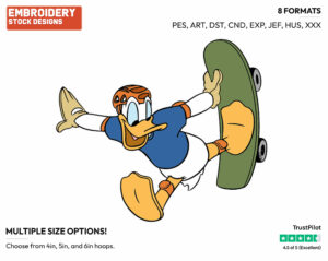 Donald Duck Skateboarding - Skateboarding - Olympic Games - Disney Embroidery Design in 3 sizes & 8 formats