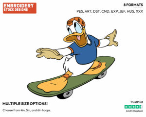Donald Duck - Skateboarding - Olympic Games - Disney Embroidery Design in 3 sizes & 8 formats