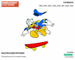 Donald Duck - Skateboarding - Olympic Games - Disney Embroidery Design in 3 sizes & 8 formats