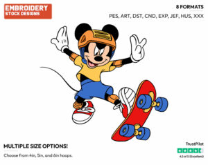 Mickey Mouse Skateboarding - Skateboarding - Olympic Games - Disney Embroidery Design in 3 sizes & 8 formats
