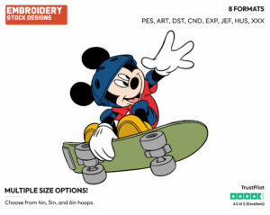 Mickey Skateboarding - Skateboarding - Olympic Games - Disney Embroidery Design in 3 sizes & 8 formats