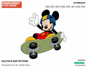 Mickey Mouse - Skateboarding - Olympic Games - Disney Embroidery Design in 3 sizes & 8 formats