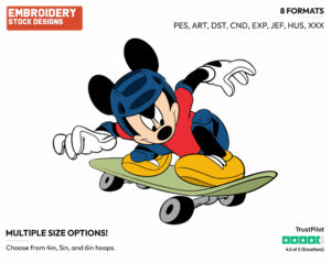 Mickey Mouse - Skateboarding - Olympic Games - Disney Embroidery Design in 3 sizes & 8 formats
