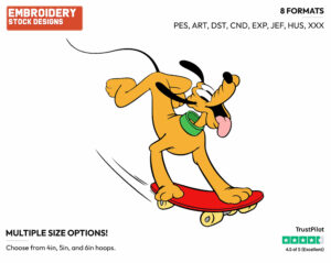 Pluto Skateboarding - Skateboarding - Olympic Games - Disney Embroidery Design in 3 sizes & 8 formats