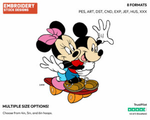 Mickey And Minnie Mouse - Skateboarding - Olympic Games - Disney Embroidery Design in 3 sizes & 8 formats