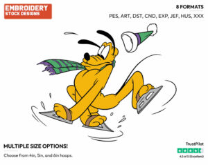 Pluto Ice Skating - Skating - Olympic Games - Disney Embroidery Design in 3 sizes & 8 formats