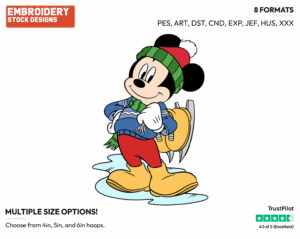Mickey Mouse Posing With Skates - Skating - Olympic Games - Disney Embroidery Design in 3 sizes & 8 formats