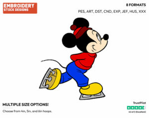 Mickey Mouse - Skating - Olympic Games - Disney Embroidery Design in 3 sizes & 8 formats
