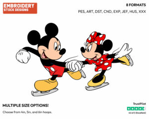 Mickey And Minnie Ice Skating - Skating - Olympic Games - Disney Embroidery Design in 3 sizes & 8 formats