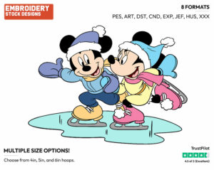 Mickey, Minnie - Skating - Olympic Games - Disney Embroidery Design in 3 sizes & 8 formats