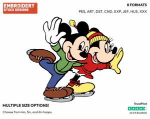 Mickey And Minnie Mouse Skating - Skating - Olympic Games - Disney Embroidery Design in 3 sizes & 8 formats