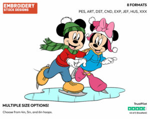 Mickey, Minnie Mouse - Skating - Olympic Games - Disney Embroidery Design in 3 sizes & 8 formats