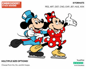 Mickey, Minnie - Skating - Olympic Games - Disney Embroidery Design in 3 sizes & 8 formats