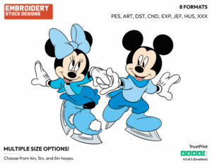 Mickey, Minnie - Skating - Olympic Games - Disney Embroidery Design in 3 sizes & 8 formats