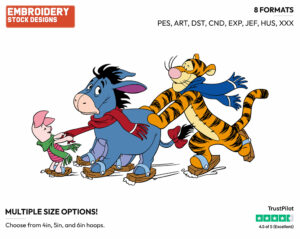 Piglet, Eeyore And Tigger Skating - Skating - Olympic Games - Disney Embroidery Design in 3 sizes & 8 formats