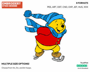 Winnie The Pooh - Skating - Olympic Games - Disney Embroidery Design in 3 sizes & 8 formats